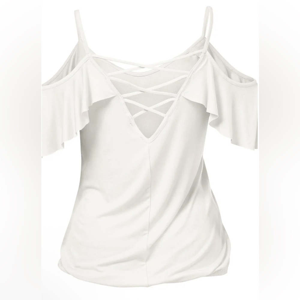 💋 VENUS - Ruffle Cold-Shoulder Top - Picture 6 of 8
